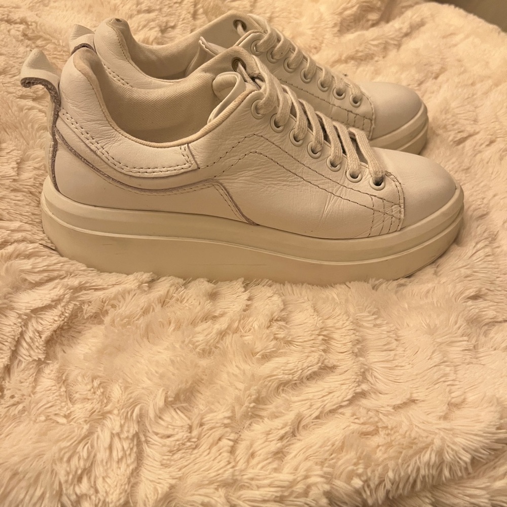 Zara White Leather Platform Sneakers -Size 37 US6.5
